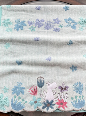 出口日本原单姆明卡通可爱刺绣纯棉柔软全棉蓝色舒适吸水毛巾面巾