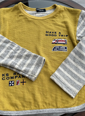 出口日本原单 K牌 小火车刺绣 日单贵牌长袖黄色卡通男童帅气童装