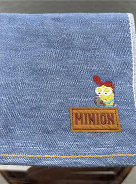 出口日本原单 蓝色 小H人 纱布 刺绣卡通可爱纯棉柔软全棉 大方巾