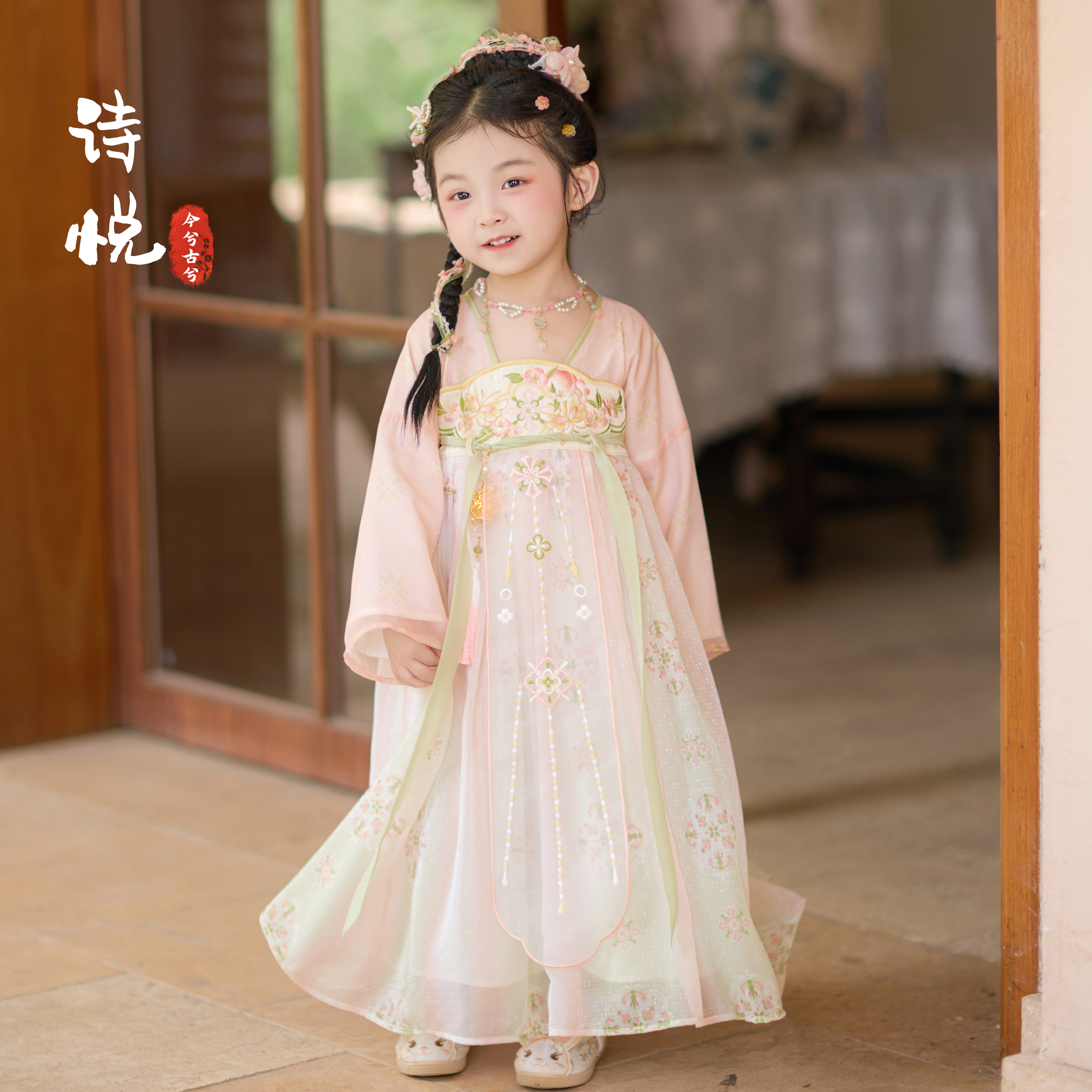2025年秋季童装女童汉服裙长袖中国风连衣裙公主裙古装裙子唐装