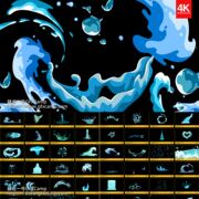 109组卡通漫画水流液体特效MG动画4K视频素材 透明背景+AE工程-天天素材网