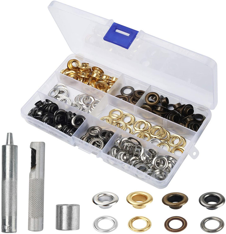 100套内径8MM4色气眼盒装 多色鸡眼盒装 带安装工具套装 供跨境