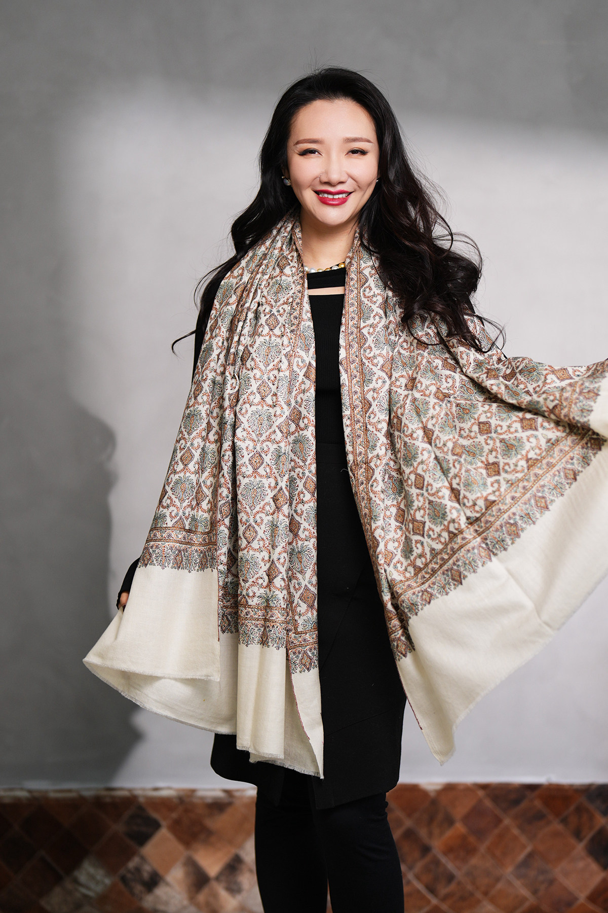 nagarnan-p系列棉线满绣克什米尔手工羊绒披肩围巾