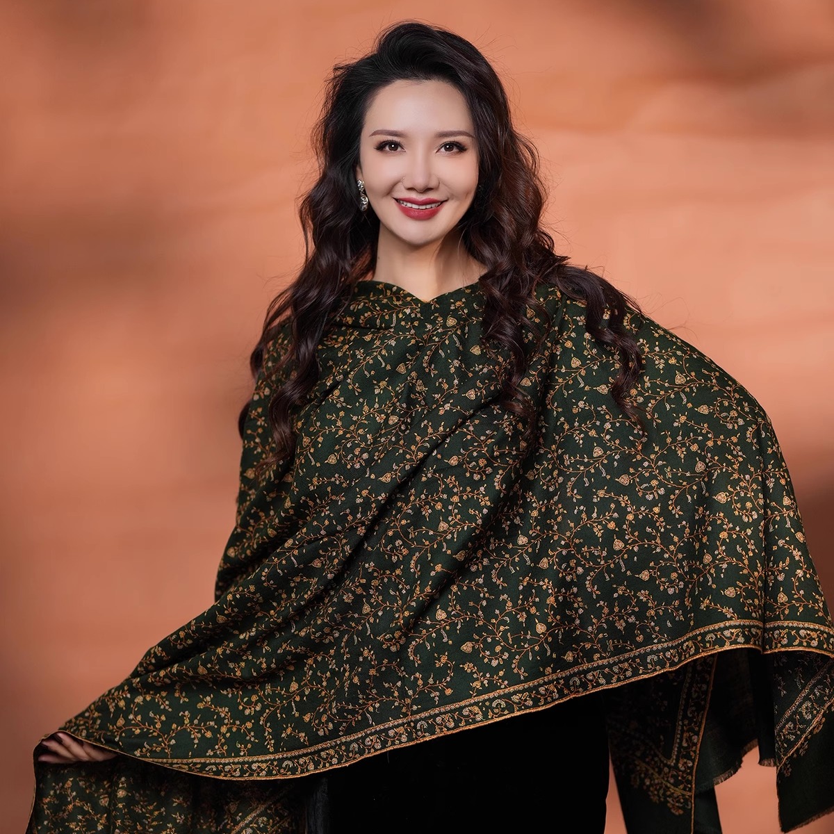 NagarNan-Pashmina 80C工坊lady藤曼刺绣那家楠克什米尔羊绒披肩