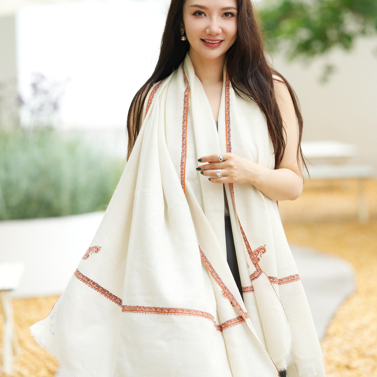 NagarNan-Shawlsons-P系列麦穗Lady设计款真丝朱莉刺绣手工披肩