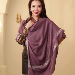 NagarNan-高品质精选pashmina朱莉四边角花绣那家楠披肩围巾