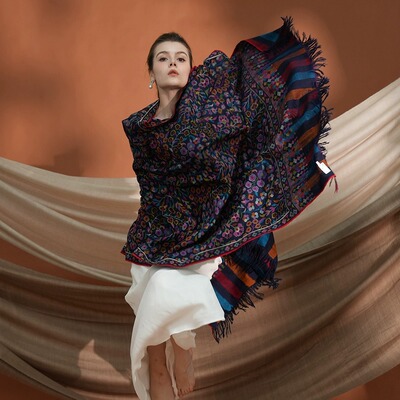 NagarNan-Pashmina系列lady kani微小色块那家楠克什米尔羊绒披肩
