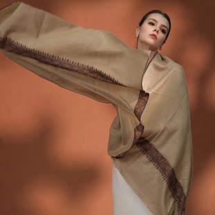 NagarNan Lady精品四边框绣那家楠克什米尔手工羊绒披肩围巾