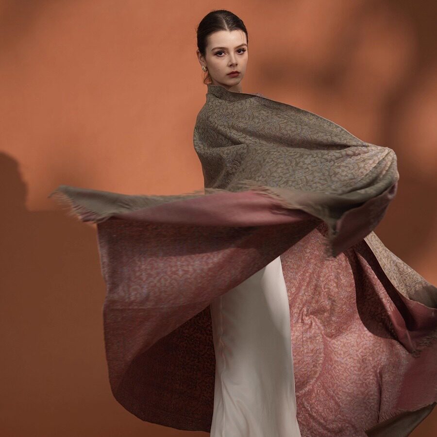 NagarNan双色双面Gents满绣那家楠克什米尔羊绒披肩