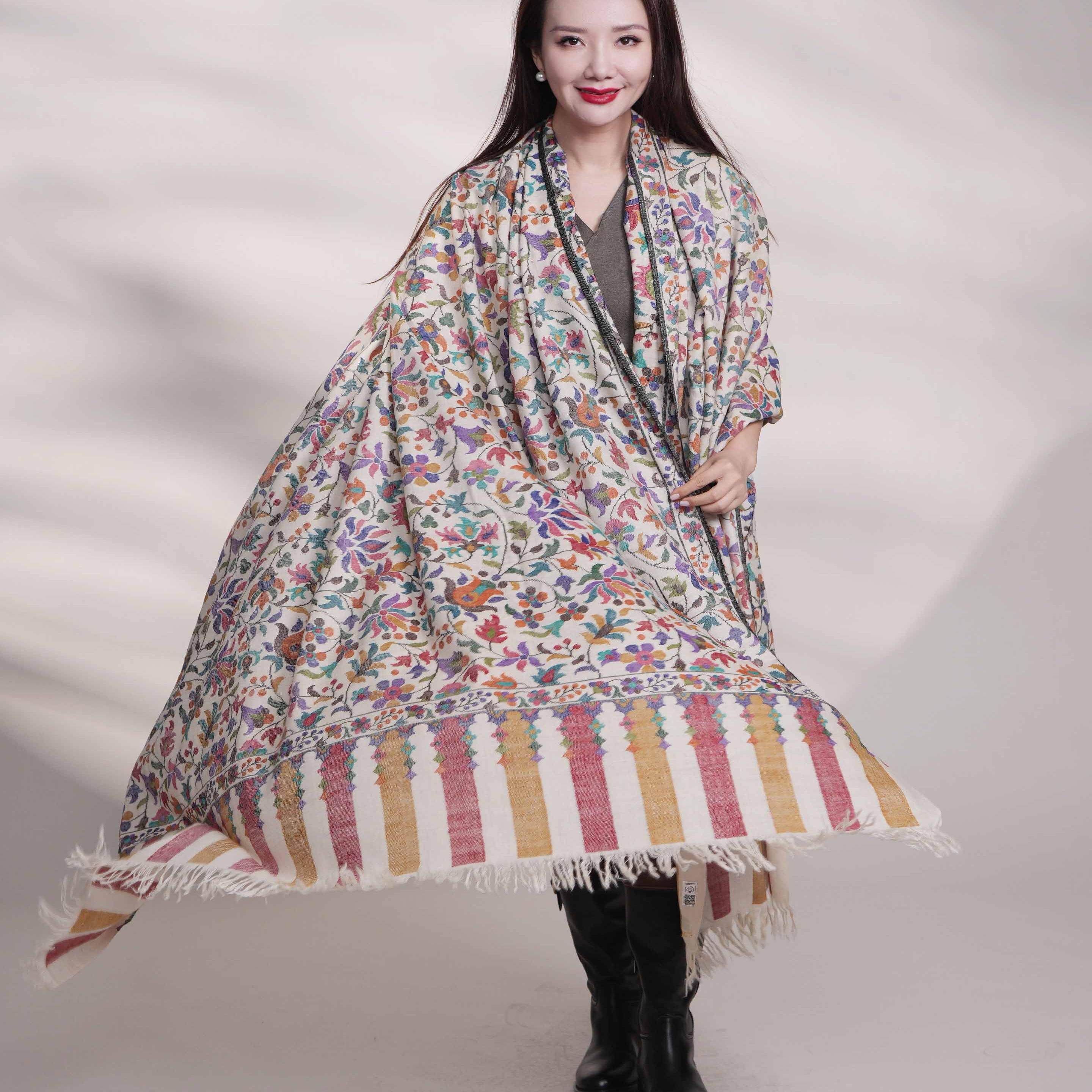 NagarNan-Pashmina系列Gents kani定制白绒工坊手工羊绒披肩