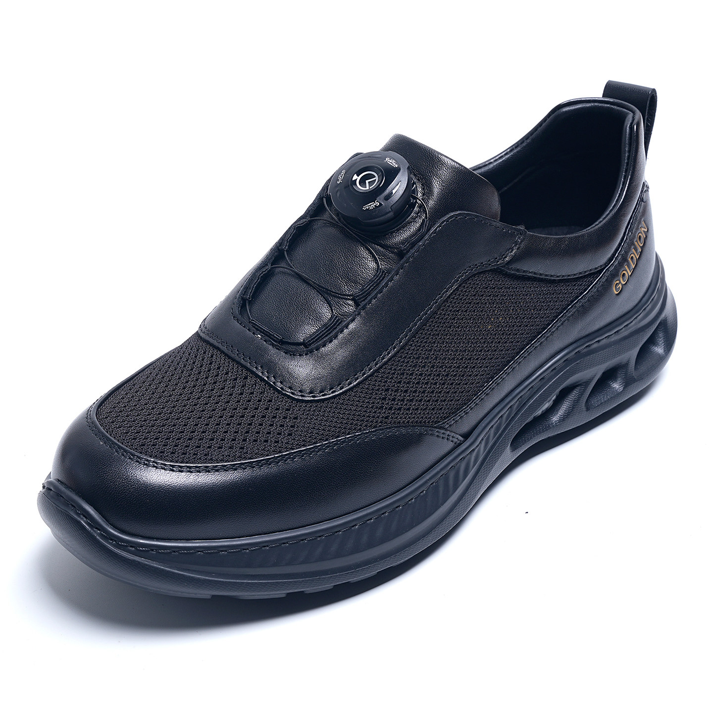 金利来男鞋2026夏季新款缓震底透气网面真皮运动休闲皮鞋男小黑鞋