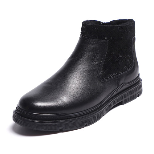 金利来冬季加绒皮毛一体男鞋靴子