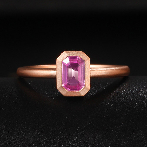 天然女款18k金镶嵌粉红蓝宝石