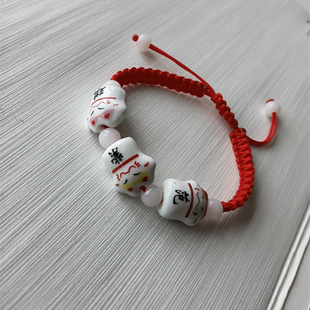 陶瓷姓名手链可调节刻字定制名字招财猫学生情侣七夕情人节日礼物