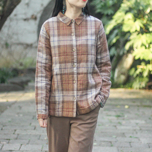 念江南秋冬文艺格子宽松加棉衬衫女加厚夹棉百搭复古长袖衬衣上衣 - 封面