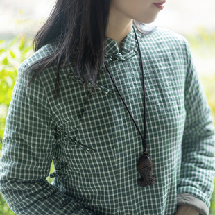 念江南复古加厚格子秋冬改良旗袍女盘扣夹棉新中式中长款袍子棉袄