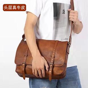 2025款头层牛皮ins植鞣皮软真皮大容量擦色潮男精致男包斜挎大包