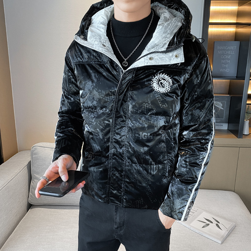 冬季精品潮流亮面印花刺绣图案连帽羽绒服外套3Y8021,男装羽绒服,星座308A