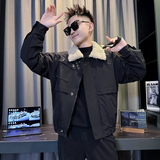 M9112-P135控175韩版潮牌纯色羊羔毛领翻领拼接加厚保暖棉衣外套F，男装棉衣，星座308A