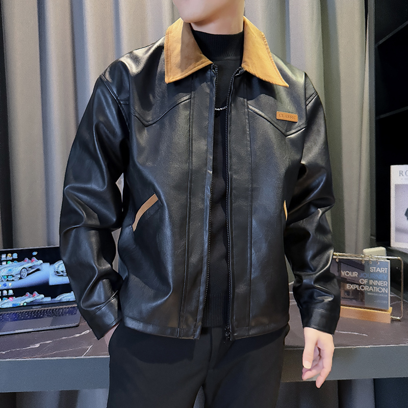 JK88016-P118控158韩版痞帅纯色个性拼接撞色翻领PU皮夹克外套B，男装夹克，星座308A