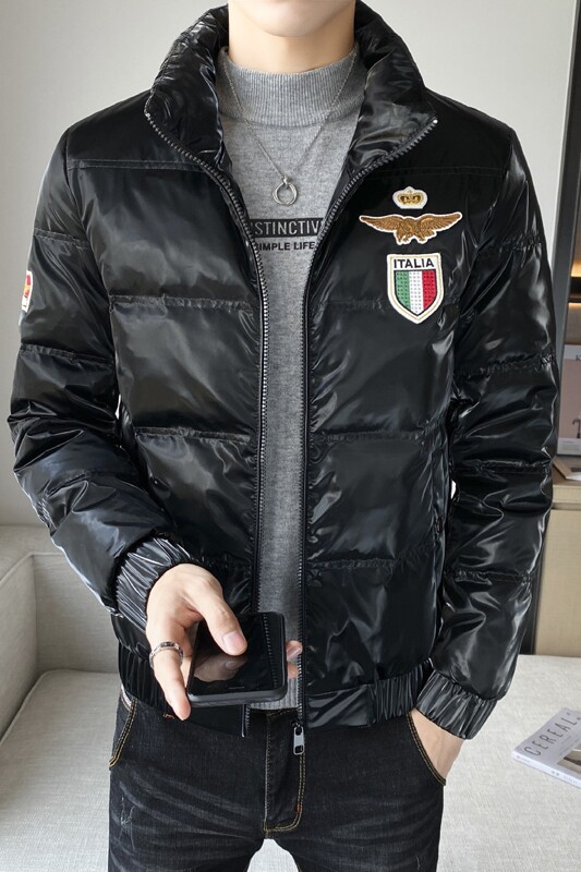 冬装店主风亮面短款立领绣标加厚羽绒服夹克外套2Y8016-P158控208,男装羽绒服,星座308A