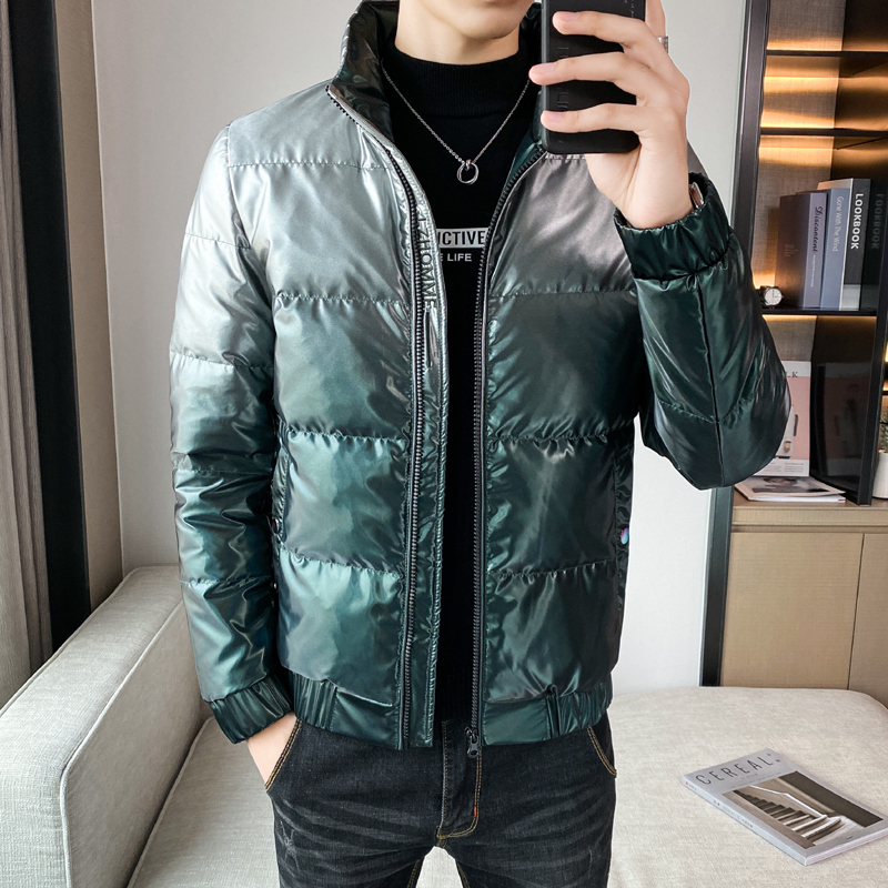 店主精品渐变绿亮面加厚保暖休闲夹克羽绒服外套Y8015-P158控208，男装羽绒服，星座308A