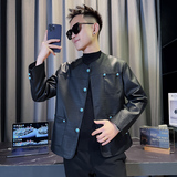 JK88008-P118控158韩版无领纯色肌理感孔雀蓝扣子夹克外套B，男装夹克，星座308A