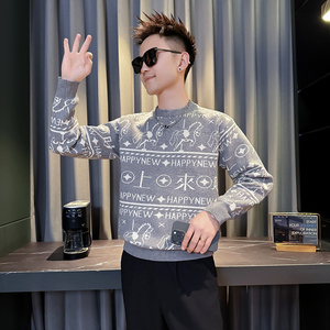 MY815-P68控98 26年货大红色本命年卡通马针织衫圆领打底衫毛衣A，男装T恤，星座308A