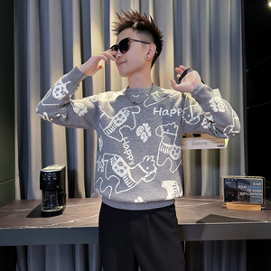 MY812-P68控98 26年货大红色本命年福字马针织衫圆领打底衫毛衣B，男装T恤，星座308A