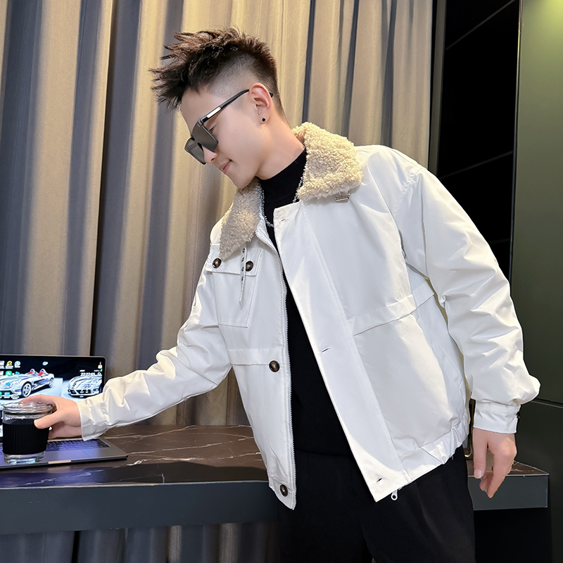 M9112-P135控175韩版潮牌纯色羊羔毛领翻领拼接加厚保暖棉衣外套C，男装棉衣，星座308A