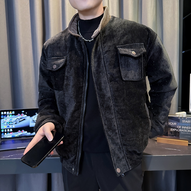 M88025-P138控178韩版潮牌纯色立领亮粉绒面保暖棉衣外套D，男装棉衣，星座308A