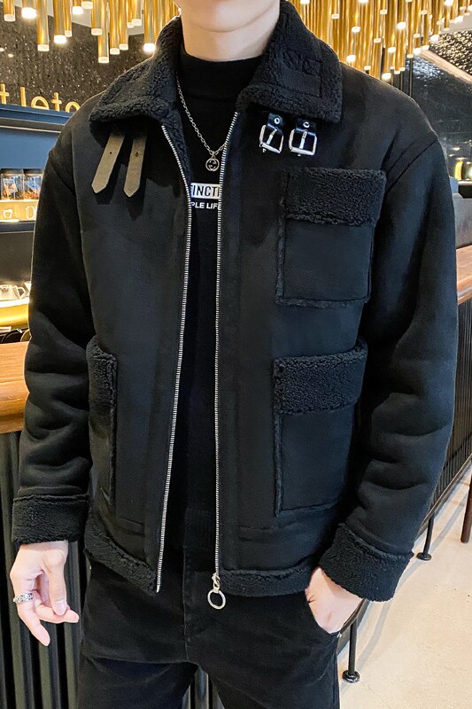 高品质皮毛一体翻领麂皮绒加厚羊羔毛夹克外套2M006,男装毛呢大衣,星座308A