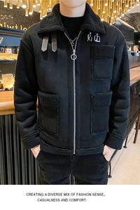 高品质皮毛一体翻领麂皮绒加厚羊羔毛夹克外套 3 M006图片