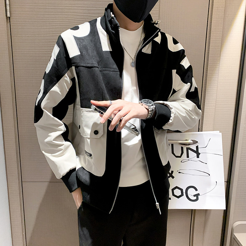 秋季韩版潮牌麂皮绒拼接字母贴布绣夹克外套A   JK9663-P125控165图片