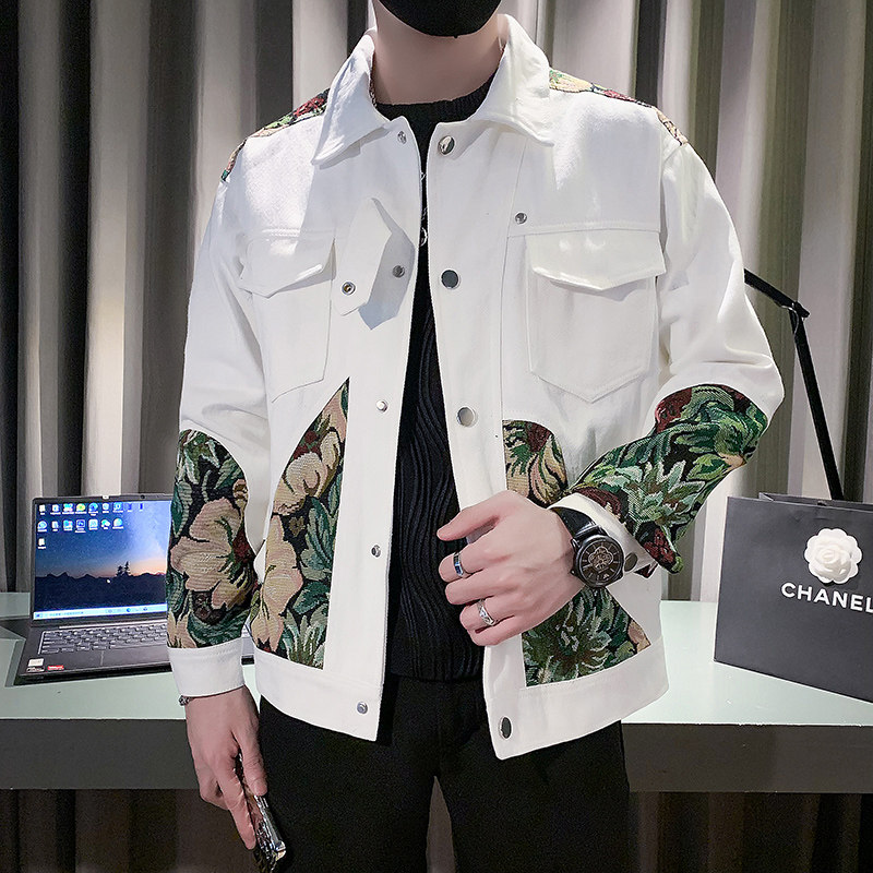 韩版翻领刺绣纯色拼接撞色设计夹克工装外套D    JK988-P118控158图片