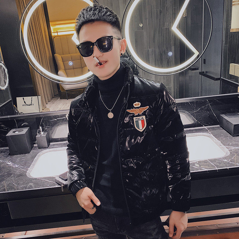 社会小伙亮面休闲时尚保暖压花羽绒服夹克外套4Y8016-P158控208，男装羽绒服，星座308A