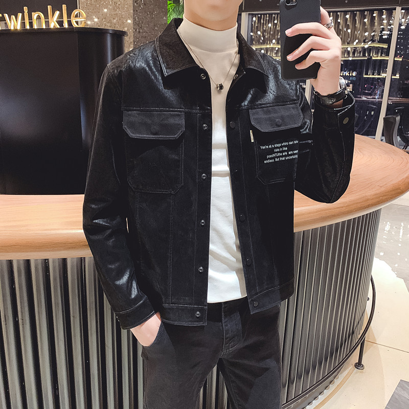 店主风冬季休闲水洗皮衣翻领夹克工装加绒外套JH211-P135控165,男装皮衣,星座308A