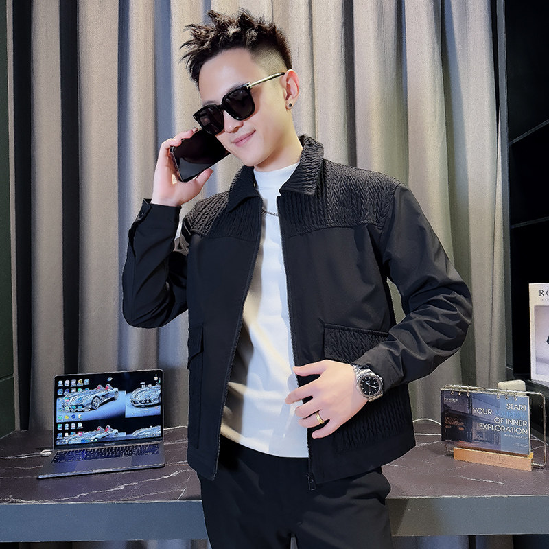 JK3721-P98控138   韩版痞帅翻领纯色休闲机能工装夹克外套A