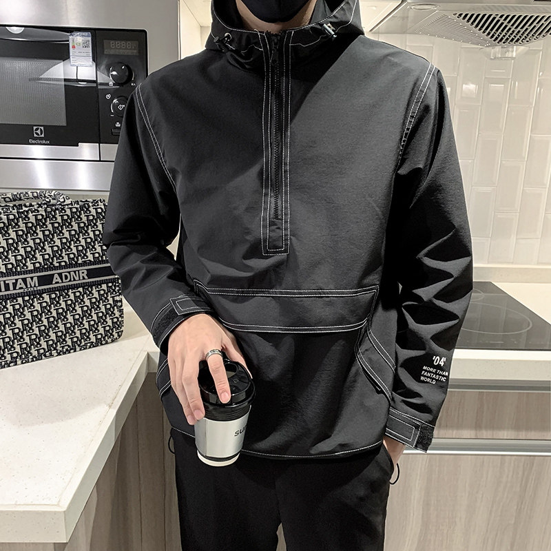 秋季ins韩版痞帅防风纯色套头连帽夹克外套CJK927-P105控145,男装夹克,星座308A