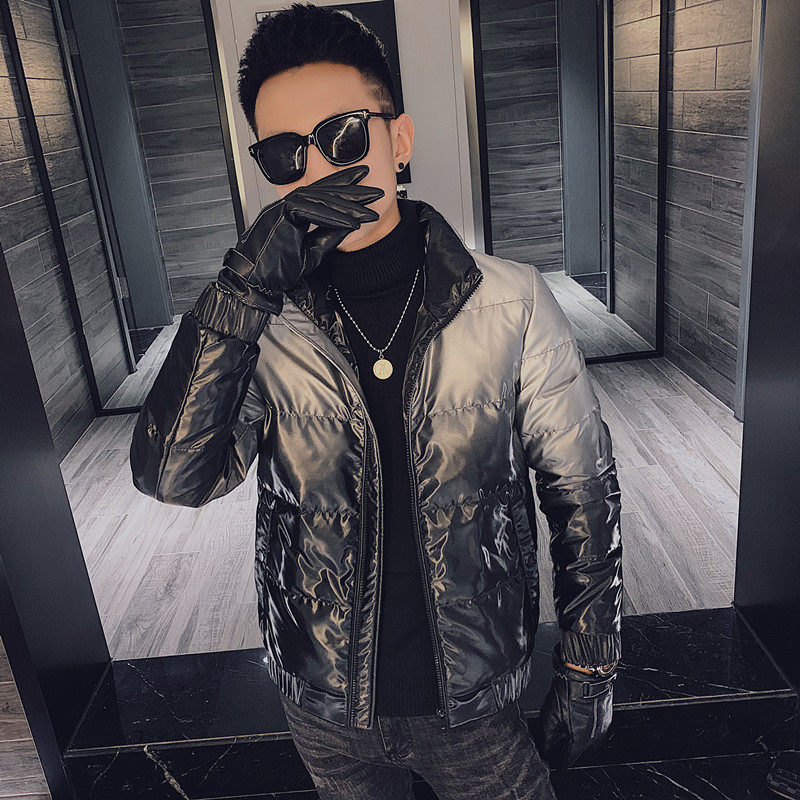 社会小伙加厚保暖渐变黑亮面痞帅休闲羽绒服外套Y8015-P158控208，男装羽绒服，星座308A