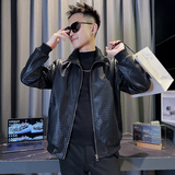 JK88029-P118控158韩版痞帅纯色个性立领编织文理PU皮夹克外套B，男装夹克，星座308A