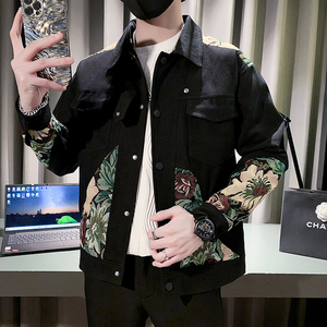 韩版翻领刺绣纯色拼接撞色设计夹克工装外套D    JK988-P118控158图片