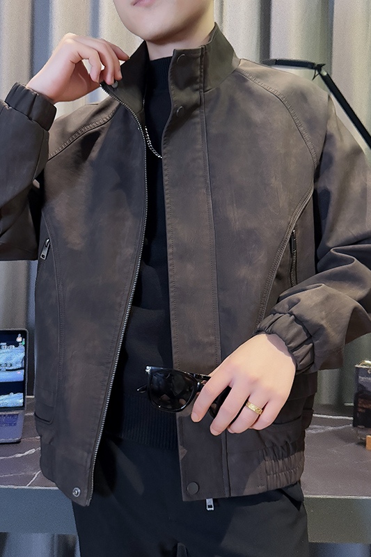 JK808-P128控168韩版立领纯色水洗PU皮做旧工装夹克外套D，男装夹克，星座308A