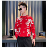 MY813-P68控9826年货大红色本命年卡通马针织衫圆领打底衫毛衣A，男装T恤，星座308A