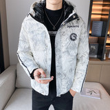 冬季精品潮流亮面印花刺绣图案连帽羽绒服外套2Y8021，男装羽绒服，星座308A