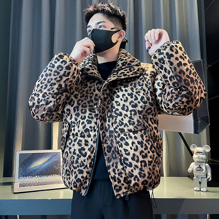 M6355-P148控198  韩版潮牌豹纹立领防风面包服加厚保暖棉衣外套A