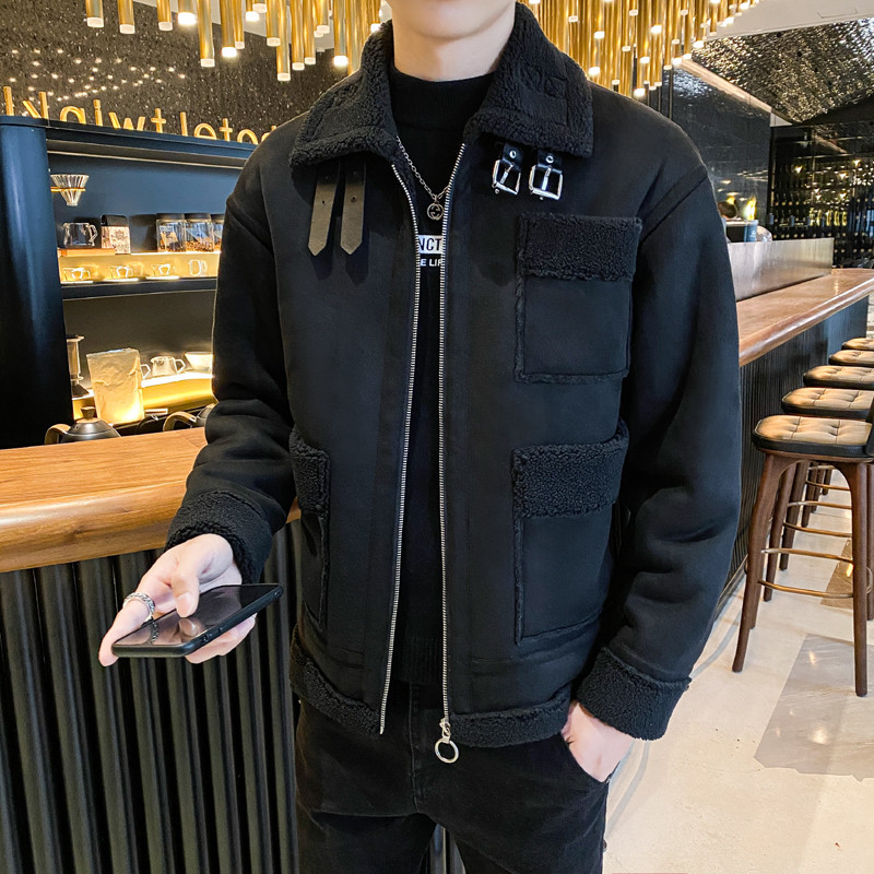 高品质皮毛一体翻领麂皮绒加厚羊羔毛夹克外套 1 M006图片