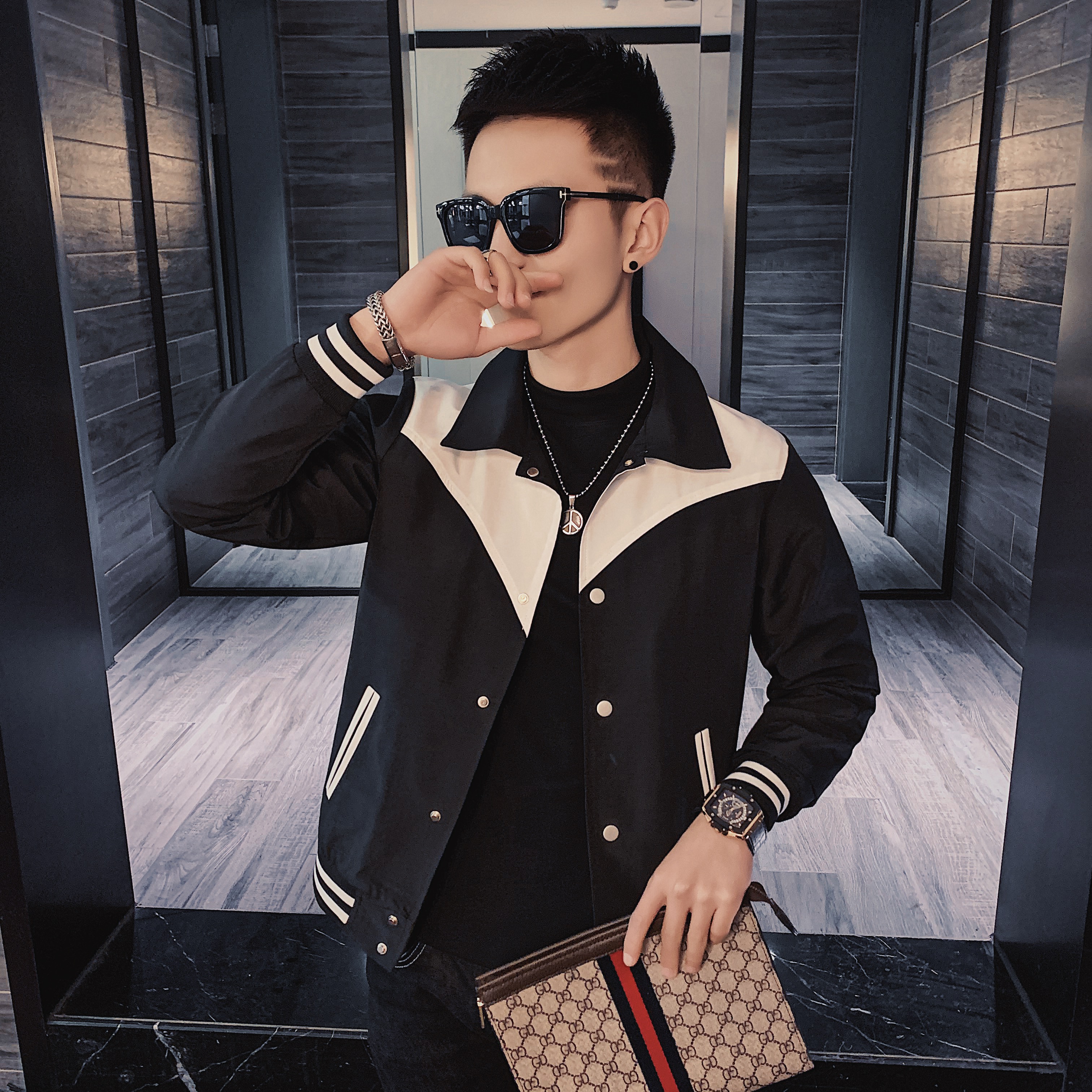 21春款社会风小伙韩版拼接撞色外套夹克1J，男装夹克，星座308A