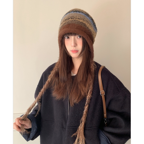 复古美拉德渐变毛绒针织帽子女冬