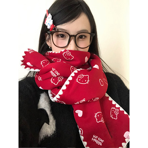秋冬季可爱猫咪爱心保暖围巾女